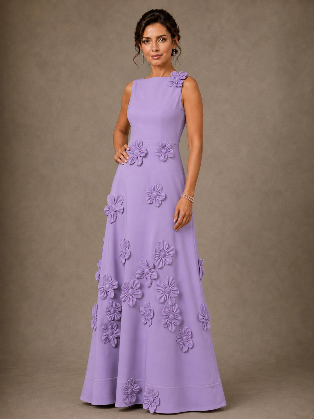 3D Floral Applique A-Line Mother of the Bride Dress