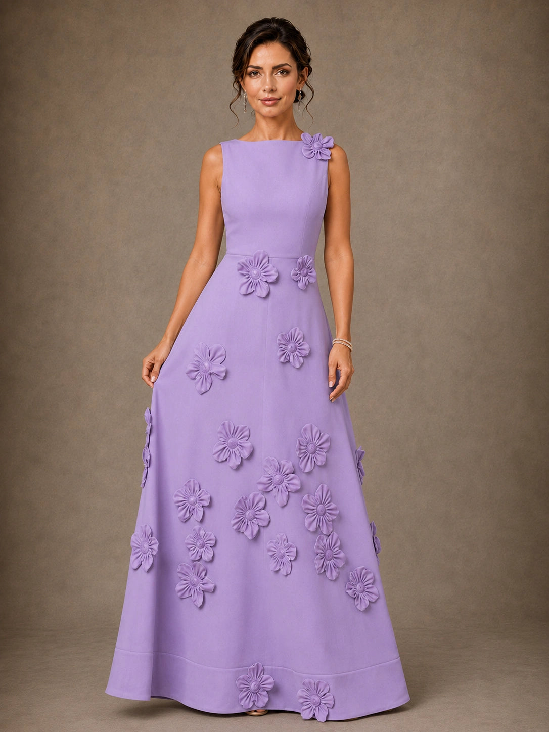 3D Floral Applique A-Line Mother of the Bride Dress