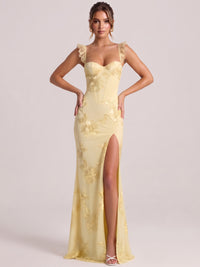 Sweetheart Floral Applique Corset Mermaid Prom Dress with High Slit