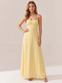 JOVELLEE Yellow Sweetheart Ruched Bust Chiffon Maxi Dress