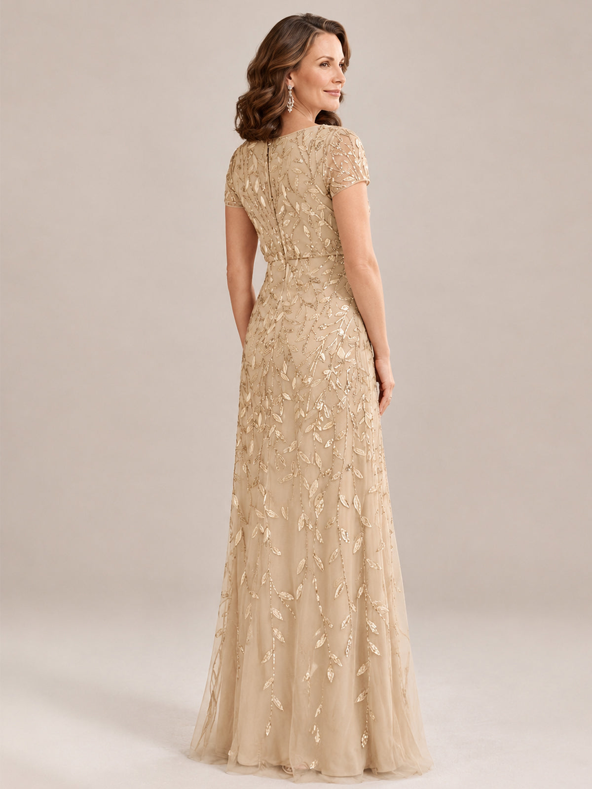 Short Sleeve Sequin Mother of the Bride Dress