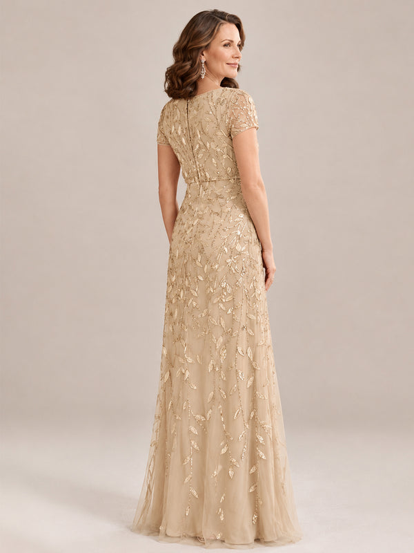 Short Sleeve Sequin Mother of the Bride Dress