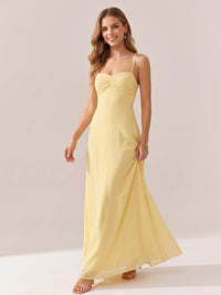 JOVELLEE Yellow Sweetheart Ruched Bust Chiffon Maxi Dress