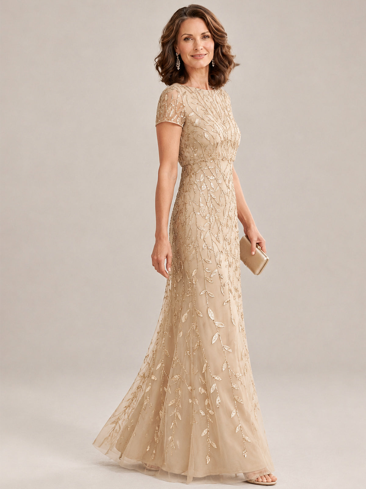 Short Sleeve Sequin Mother of the Bride Dress