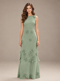 Light Blue 3D Floral Applique Sleeveless Maxi Dress