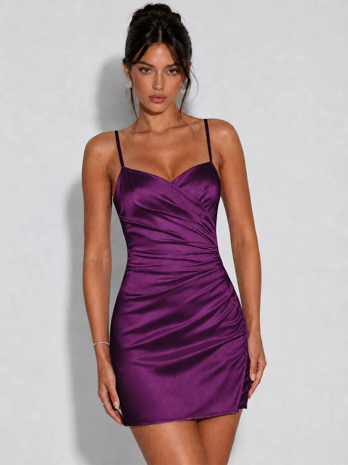 Satin Ruched Spaghetti Strap Homecoming Dress