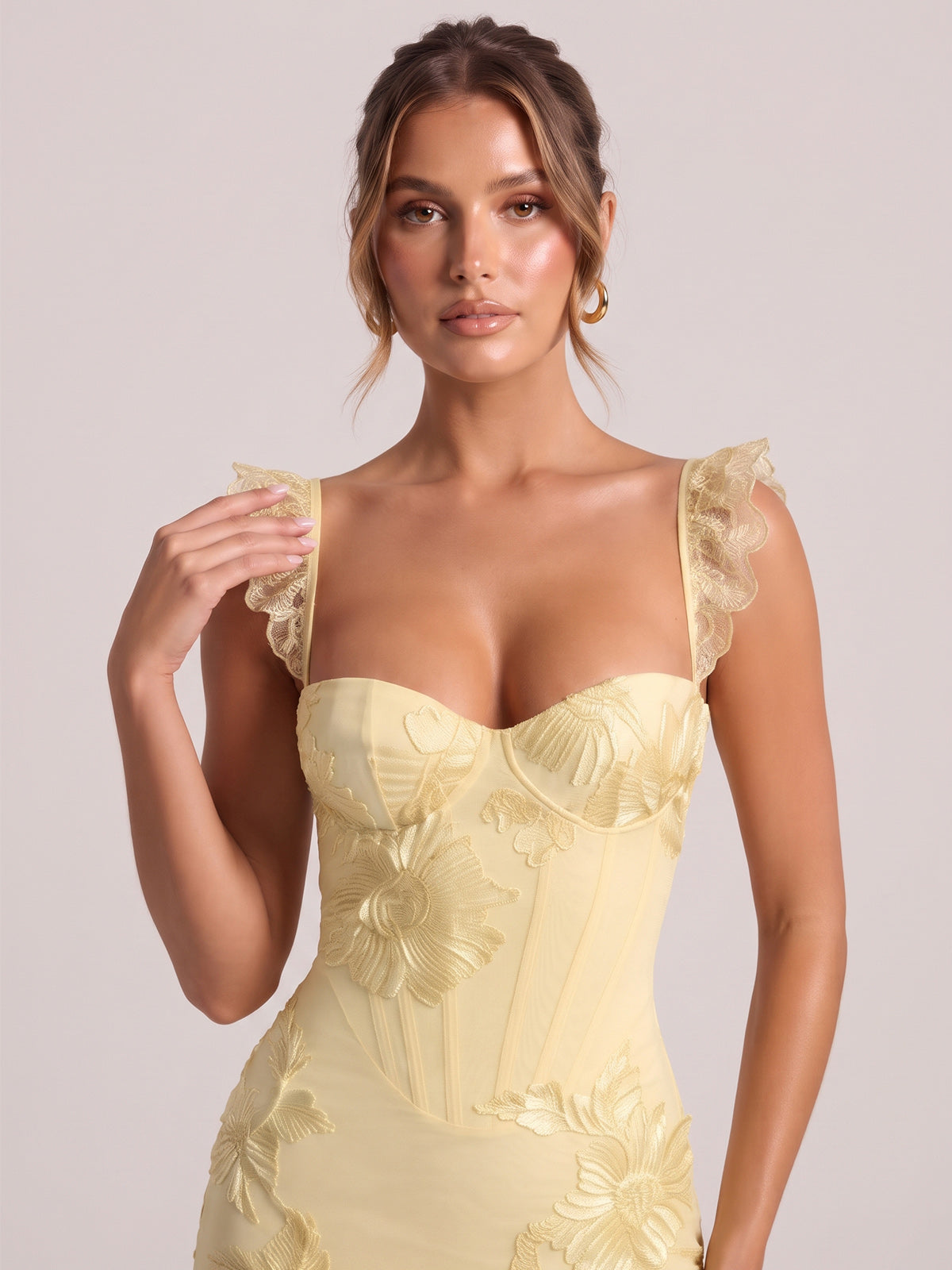 Sweetheart Floral Applique Corset Mermaid Prom Dress with High Slit