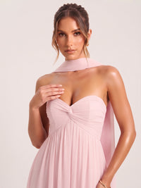 Strapless Ruched Chiffon Long Prom Dress with Scarf