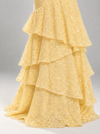 Halter Tiered Mermaid Prom Dress with Sparkly Lace