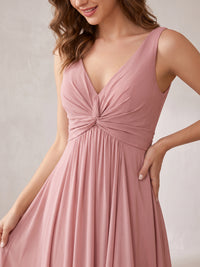 V-Neck High-Low Chiffon Bridesmaid Dress with Ruffles