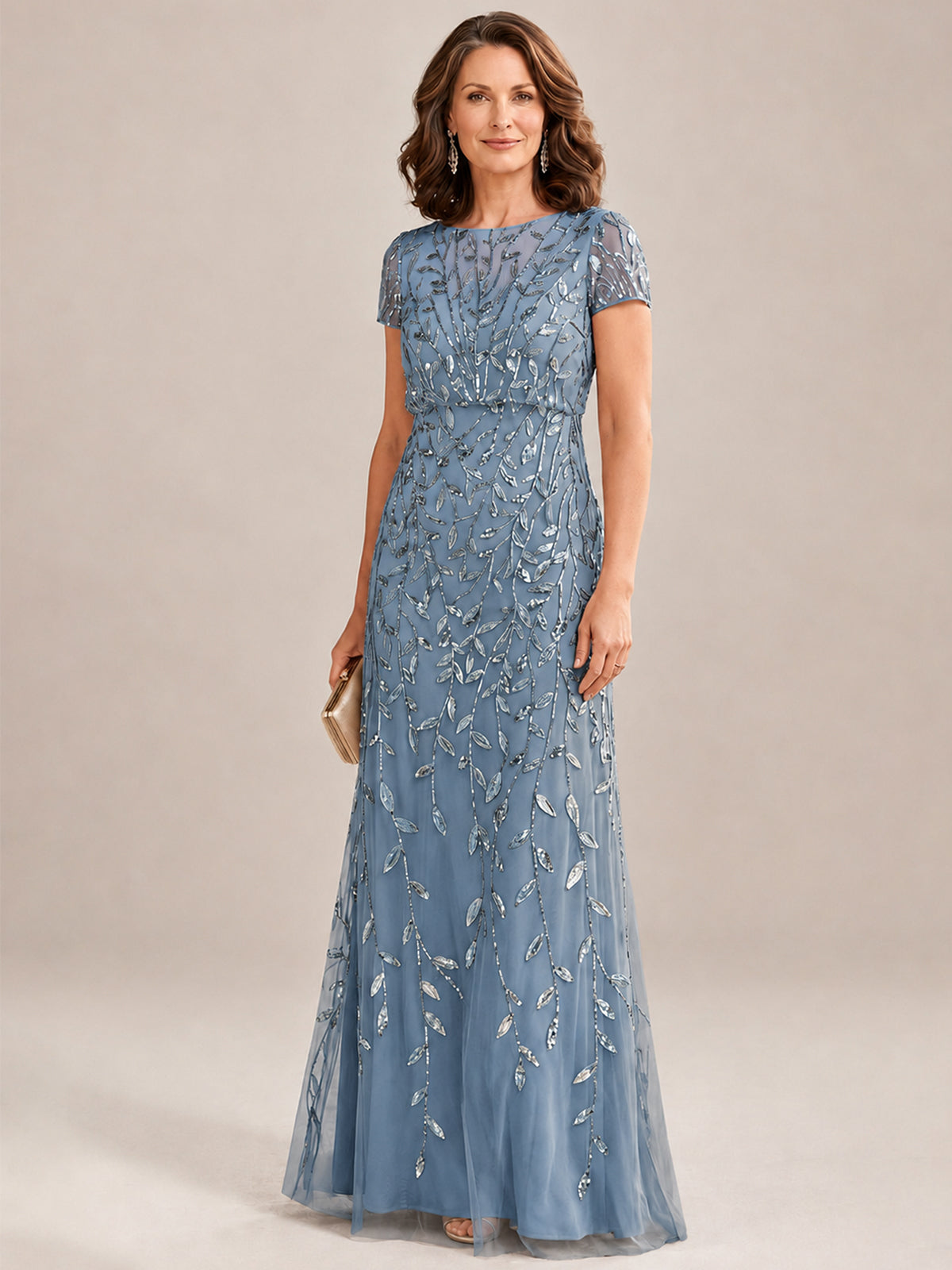 Short Sleeve Sequin Mother of the Bride Dress