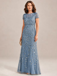 Short Sleeve Sequin Mother of the Bride Dress