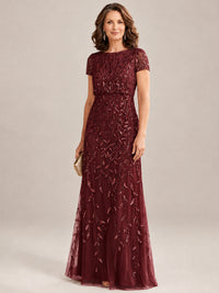 Short Sleeve Sequin Mother of the Bride Dress