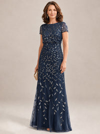 Short Sleeve Sequin Mother of the Bride Dress