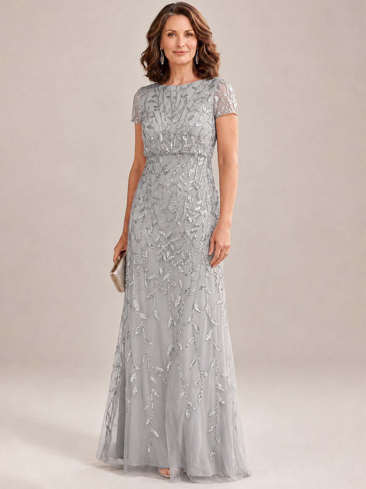Short Sleeve Sequin Mother of the Bride Dress