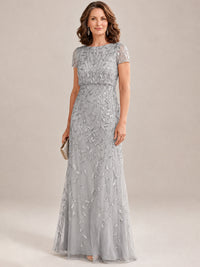 Short Sleeve Sequin Mother of the Bride Dress
