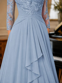 A-Line Chiffon Mother of the Bride Dress with Floral Applique 3/4 Sleeves