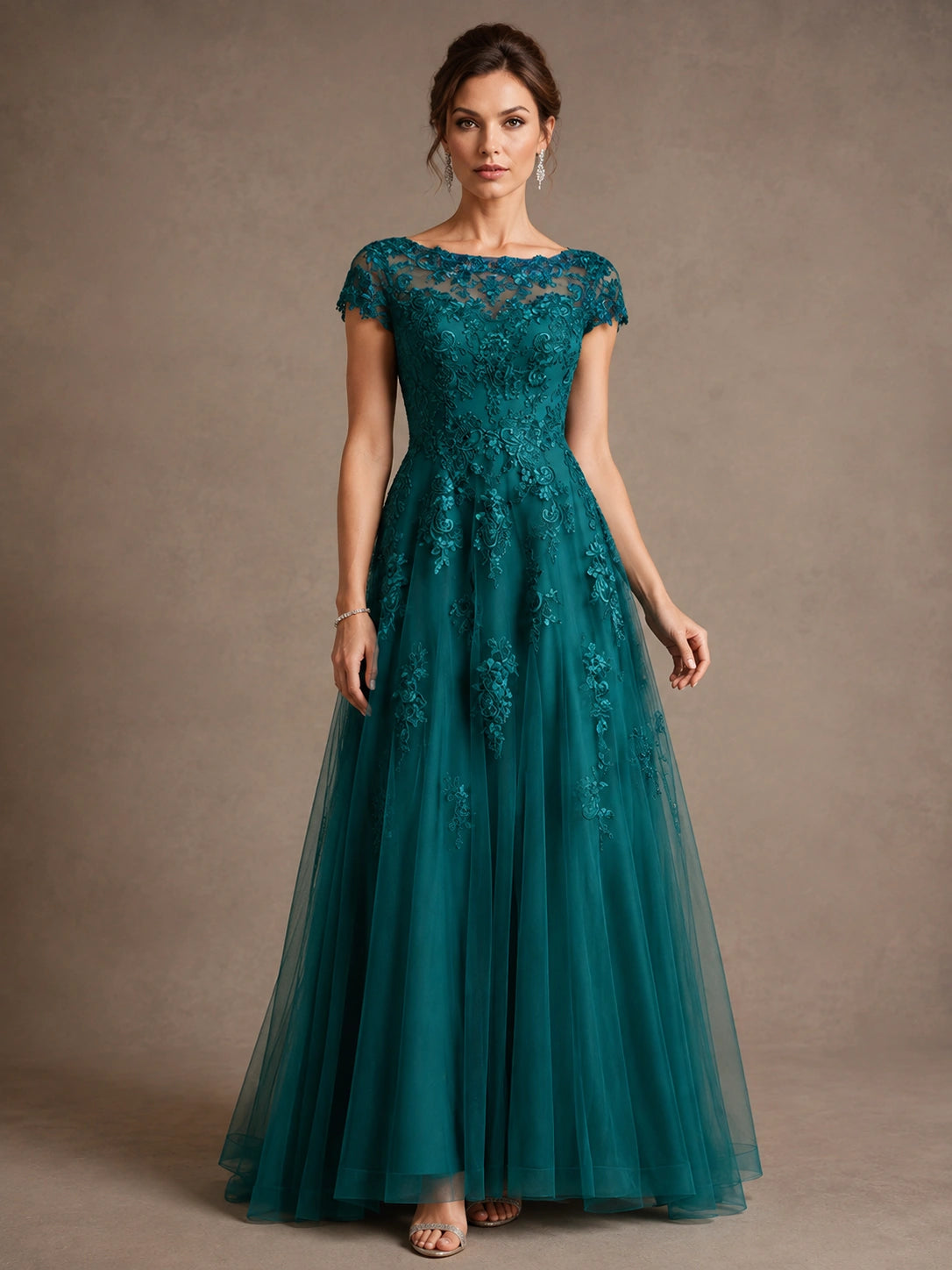 A-Line Chiffon Mother of the Bride Dress with Lace Appliques