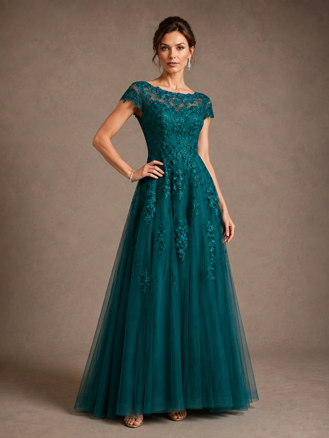 A-Line Chiffon Mother of the Bride Dress with Lace Appliques