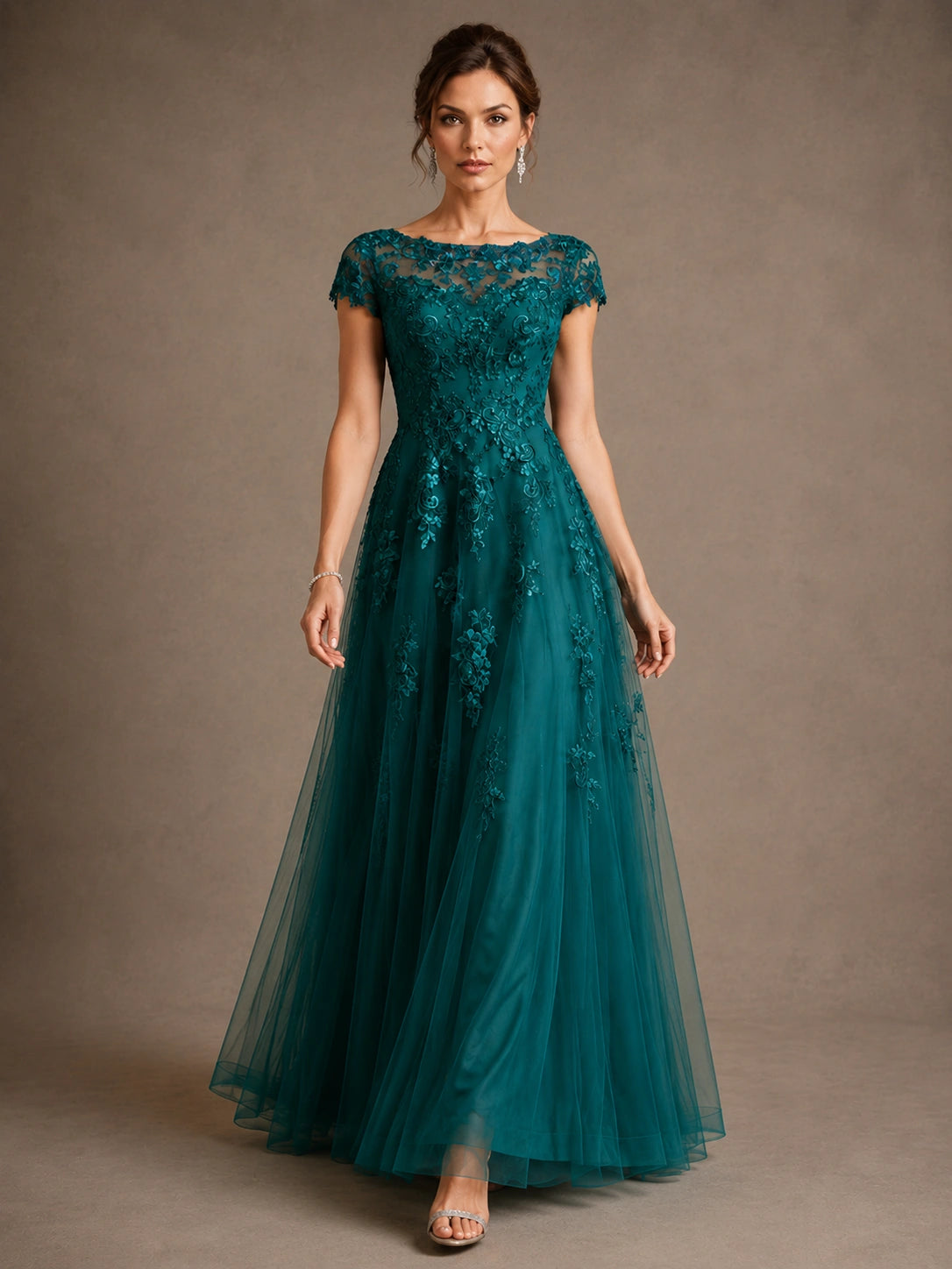A-Line Chiffon Mother of the Bride Dress with Lace Appliques