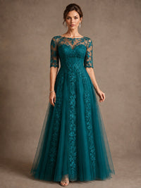 A-Line Chiffon Mother of the Bride Dress with Lace Sleeves