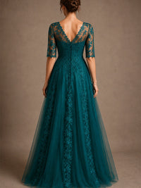 A-Line Chiffon Mother of the Bride Dress with Lace Sleeves