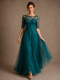 A-Line Chiffon Mother of the Bride Dress with Lace Sleeves