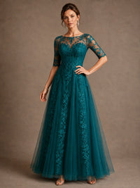 A-Line Chiffon Mother of the Bride Dress with Lace Sleeves