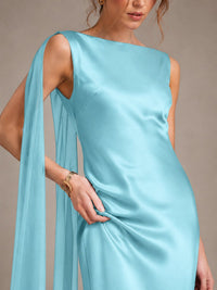 Burgundy Satin Mermaid Cape Maxi Dress