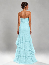 Halter Tiered Mermaid Prom Dress with Sparkly Lace