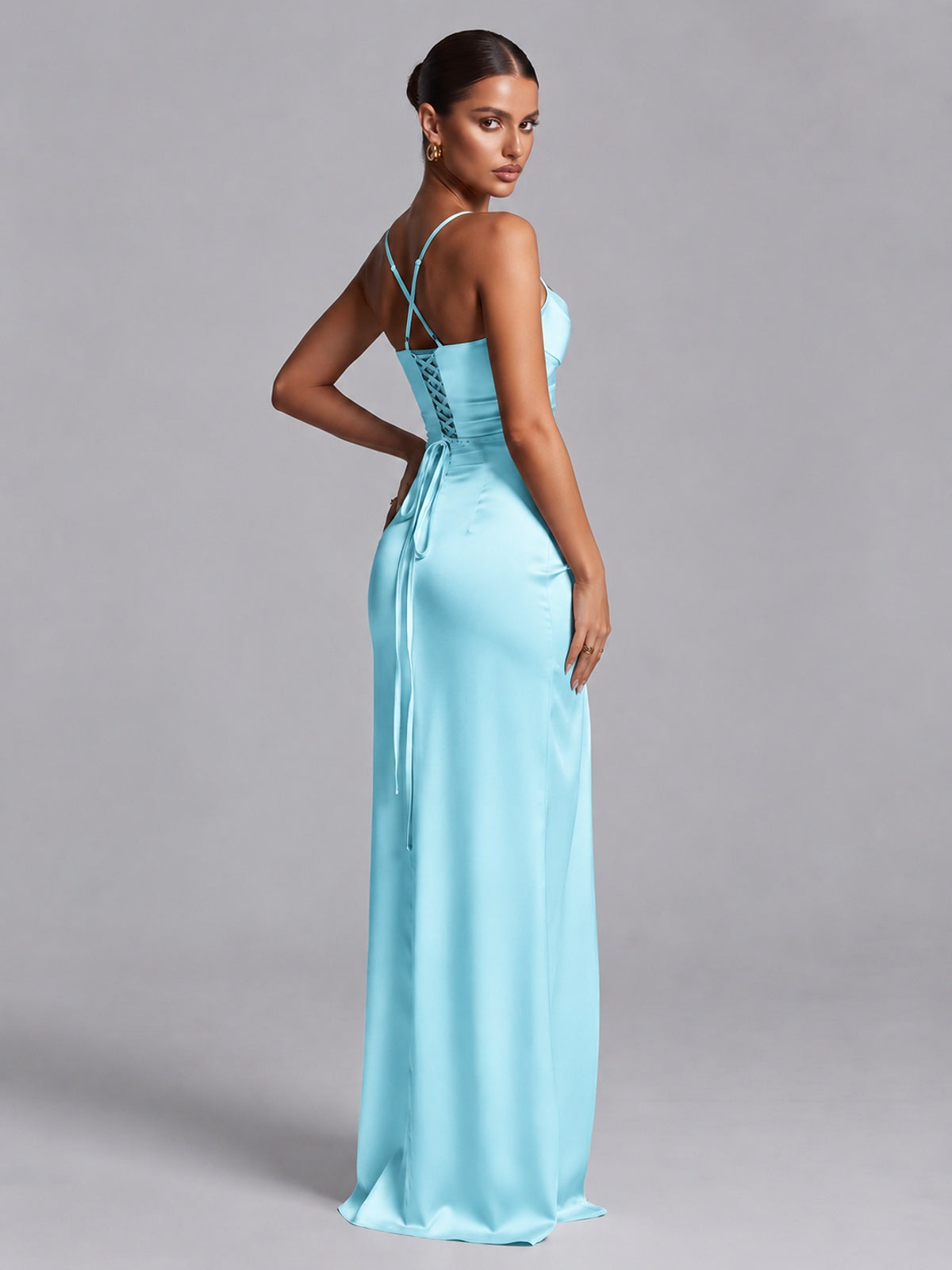 Square Neck Satin Long Prom Dress with Ruffles