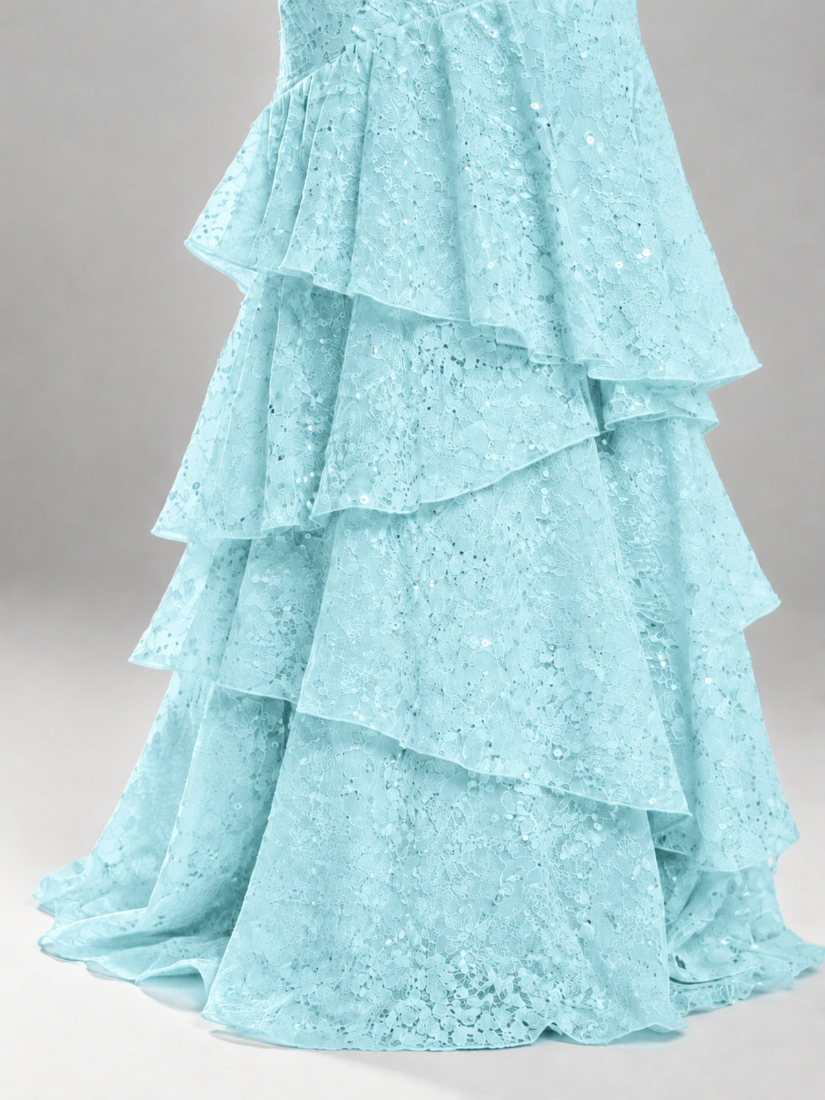 Halter Tiered Mermaid Prom Dress with Sparkly Lace