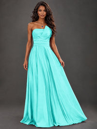 Draped Satin Prom Dress Strapless A-line Formal Dress Floor Length