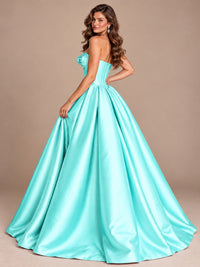 Pink Strapless Corset Satin Prom Derss & Ball Gown with 3D Floral