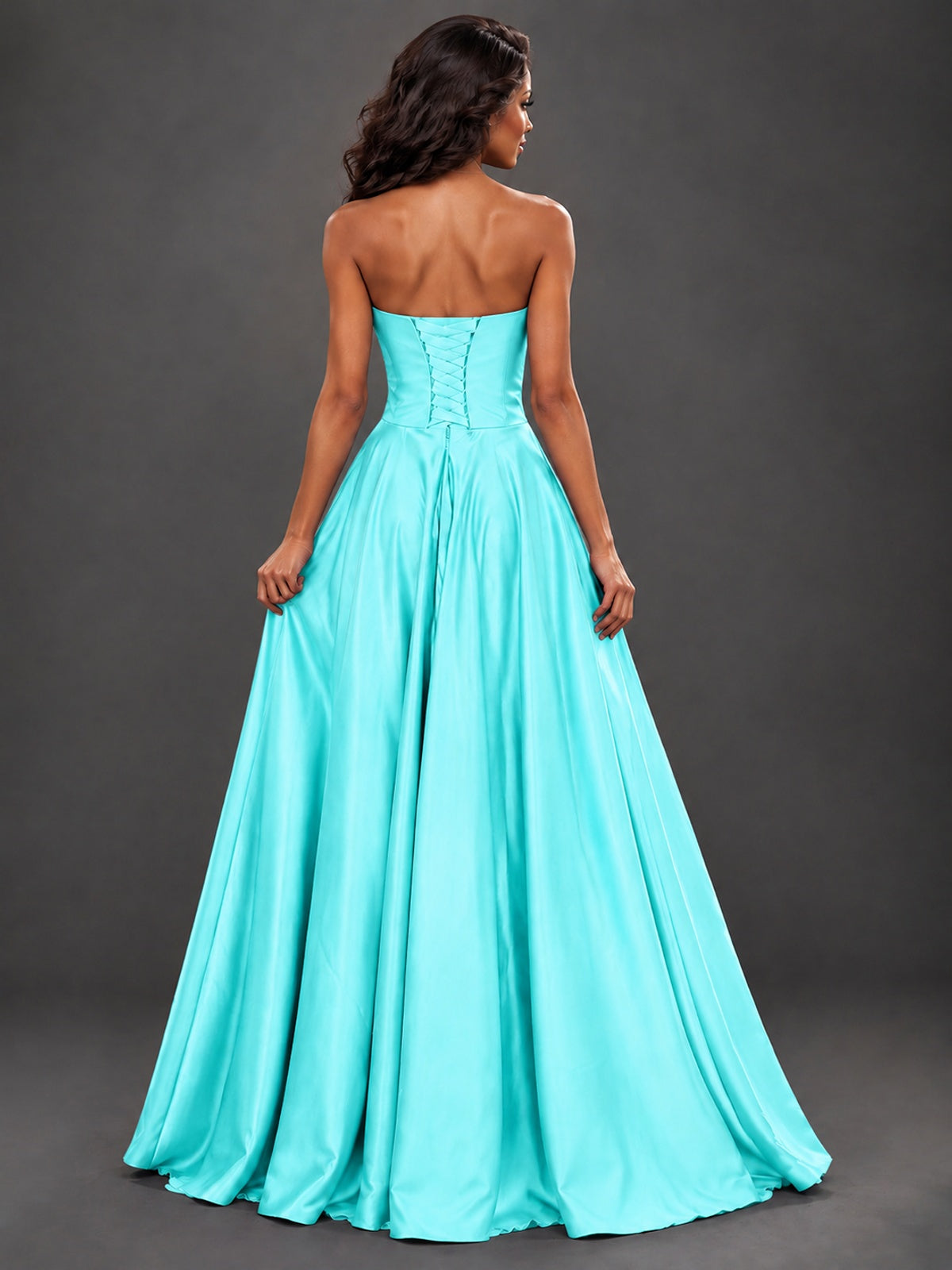 Draped Satin Prom Dress Strapless A-line Formal Dress Floor Length