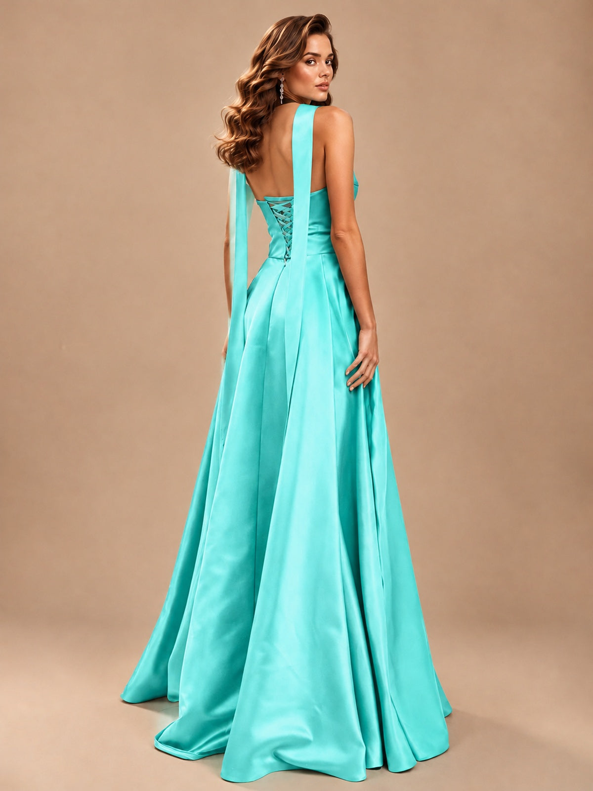 Strapless Prom Dress Side High Slit A-line Formal Dress with Scarf