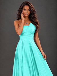 Draped Satin Prom Dress Strapless A-line Formal Dress Floor Length