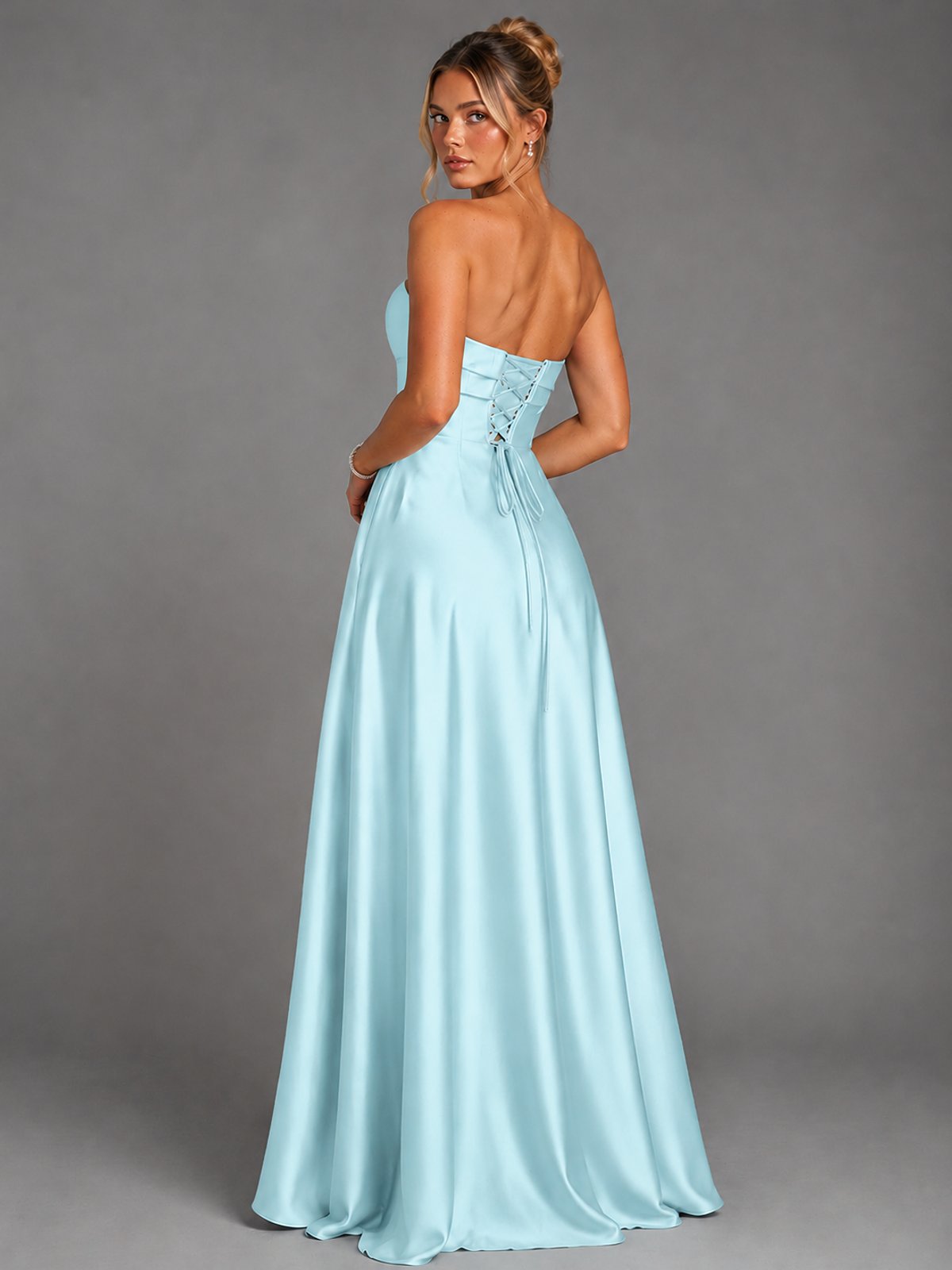Sweetheart Neck Strapless Satin A-Line Prom Dress