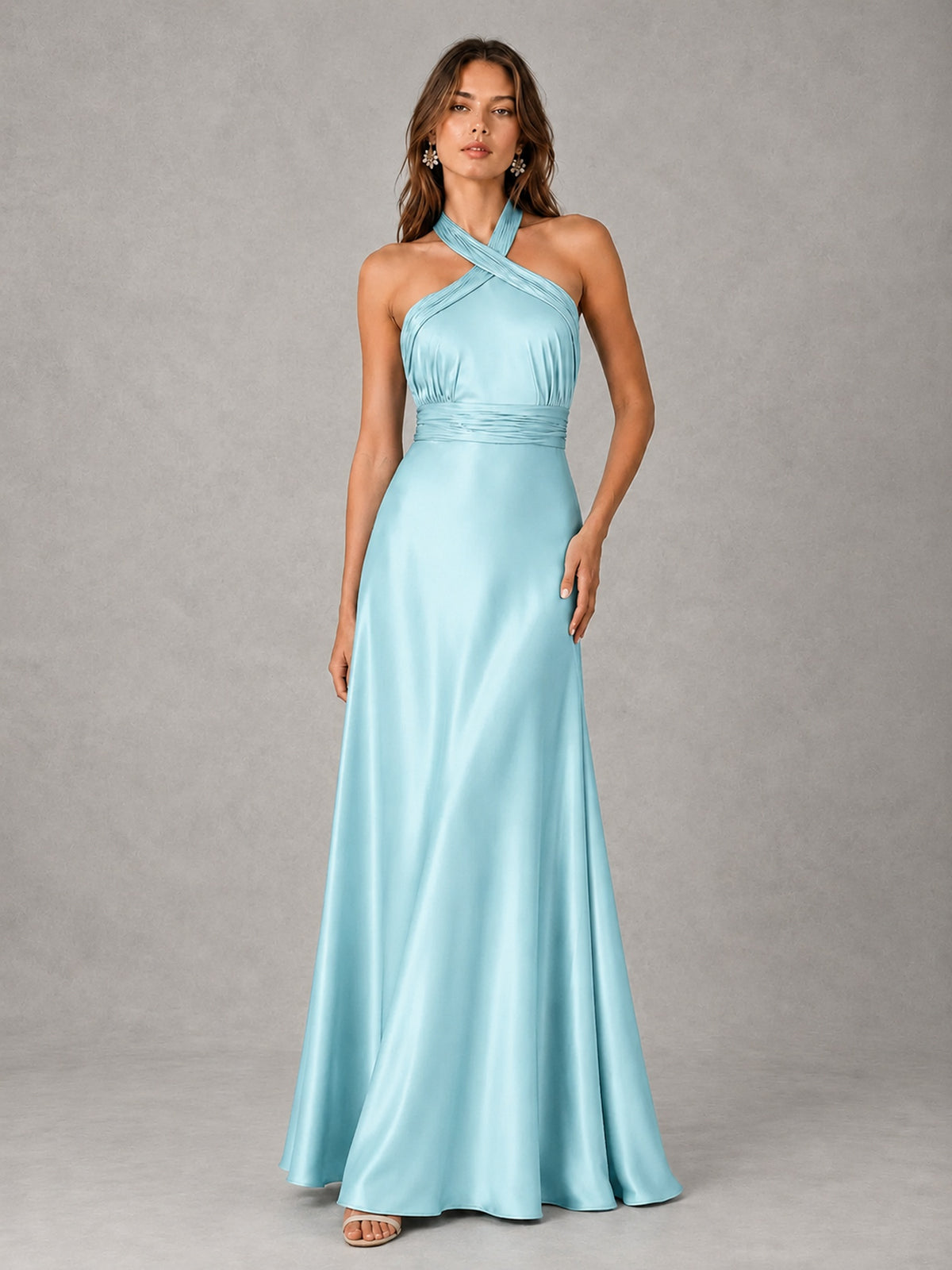 Sage Green Satin A-Line Bridesmaid Dress with Halter Neck
