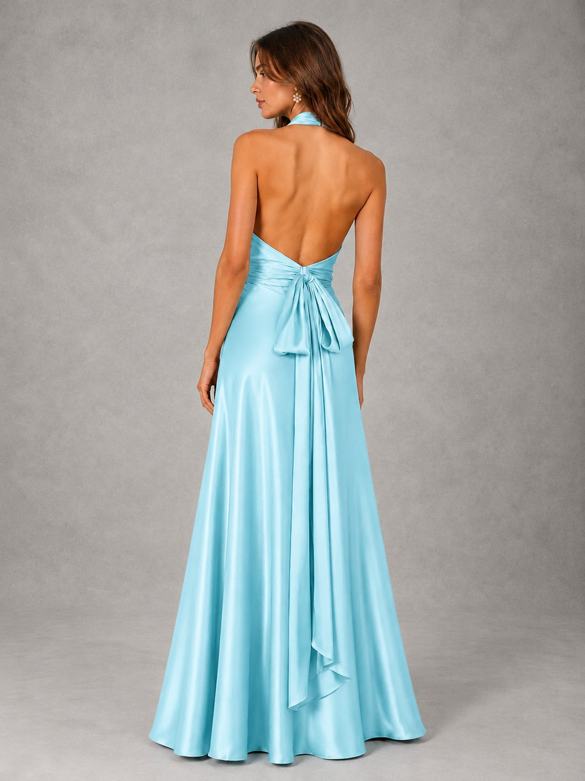 Sage Green Satin A-Line Bridesmaid Dress with Halter Neck