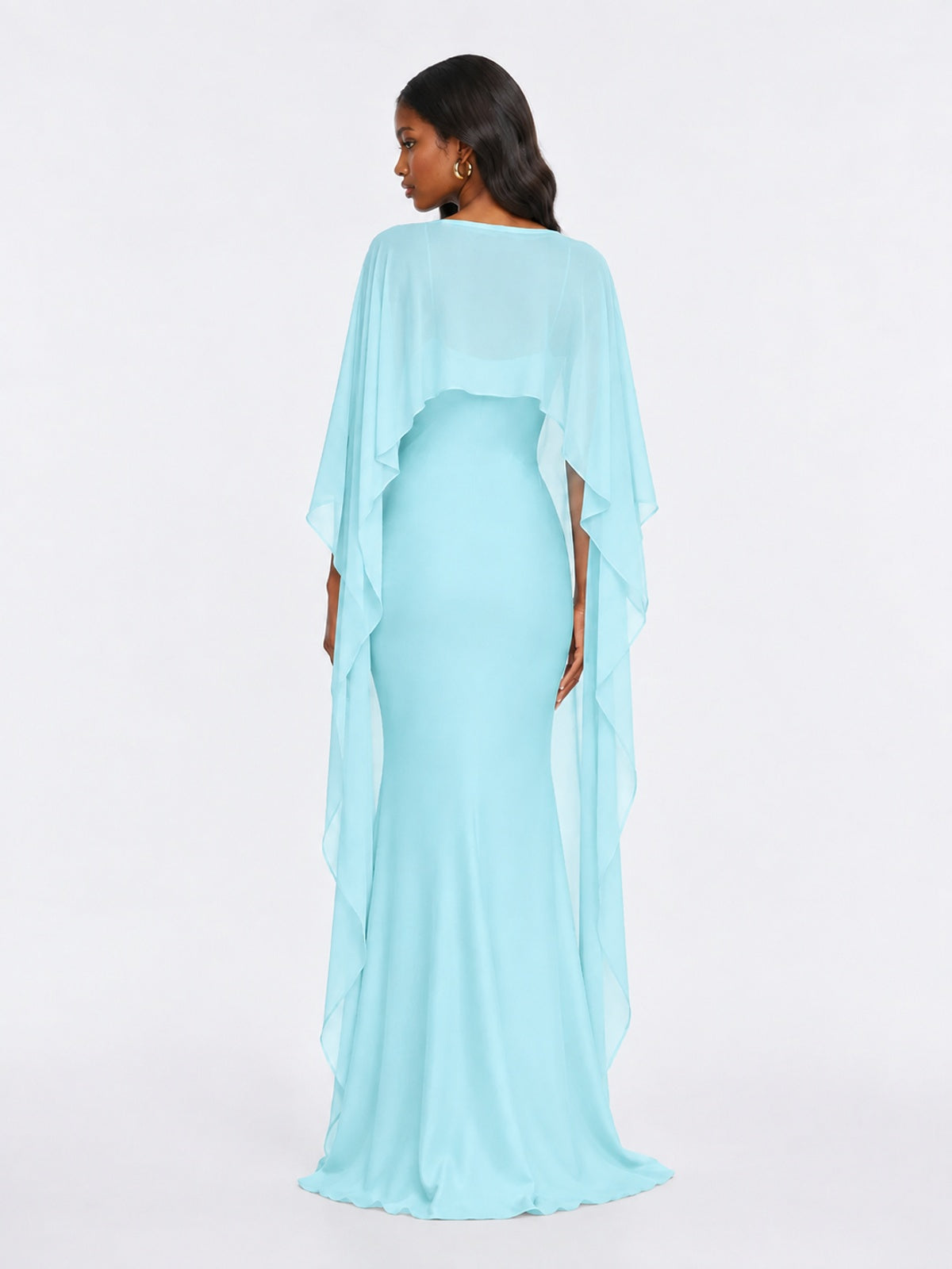 Satin Cape Prom Dresses Meramid Maxi Dress