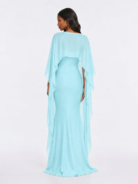 Satin Cape Prom Dresses Meramid Maxi Dress