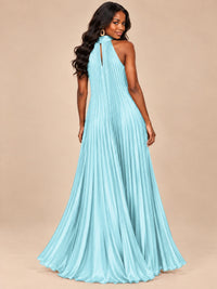 Rust Orange Pleated Halter Neck Maxi Dress