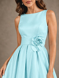 Tea-Length Satin Mother of the Bride Dress with 3D Flower Detail