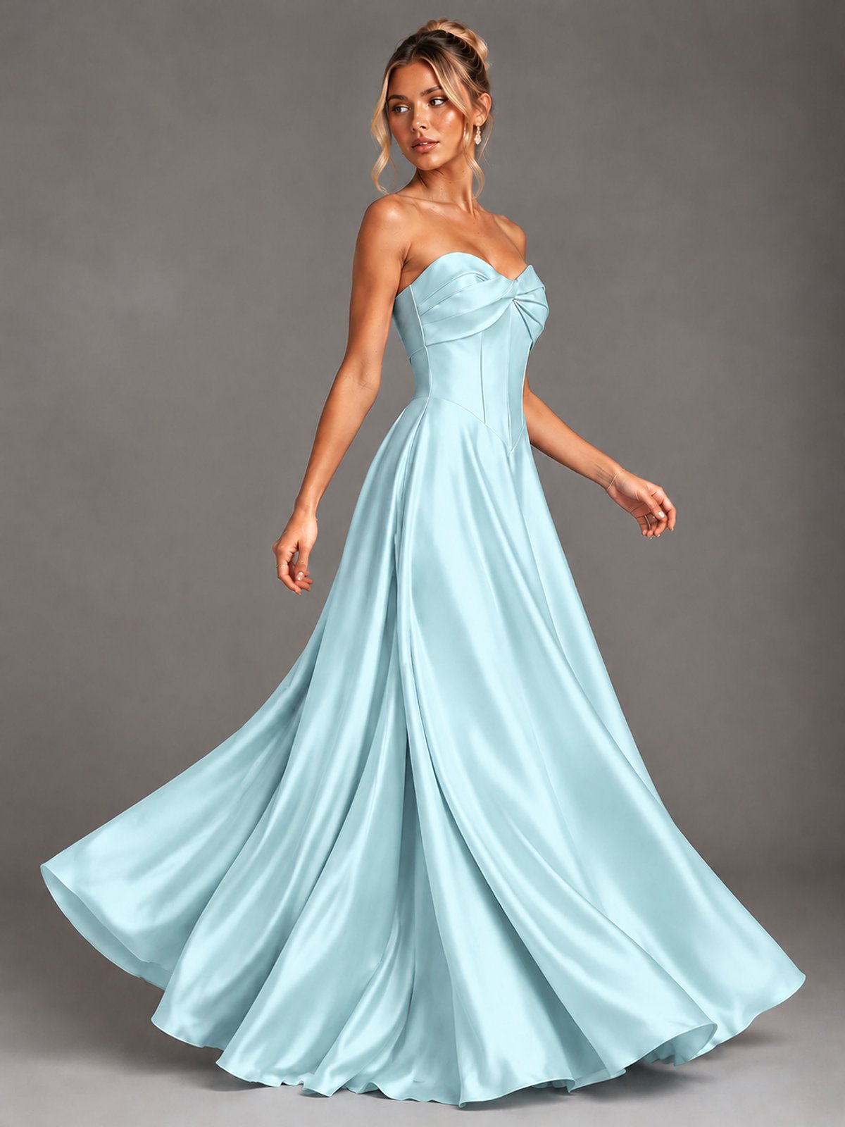 Sweetheart Neck Strapless Satin A-Line Prom Dress