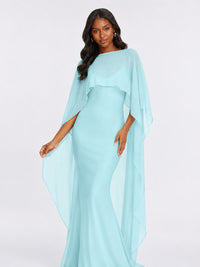 Satin Cape Prom Dresses Meramid Maxi Dress