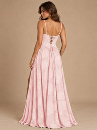 Chocolate Brown Floral Strapless Corset A-Line Evening Gown with Slit