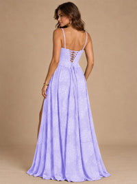Chocolate Brown Floral Strapless Corset A-Line Evening Gown with Slit
