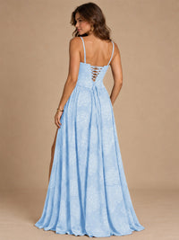 Chocolate Brown Floral Strapless Corset A-Line Evening Gown with Slit