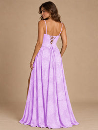Chocolate Brown Floral Strapless Corset A-Line Evening Gown with Slit